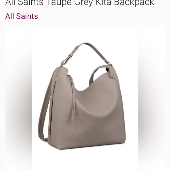 All Saints Taupe Grey Kita Large Leather Backpack with Carry Handle